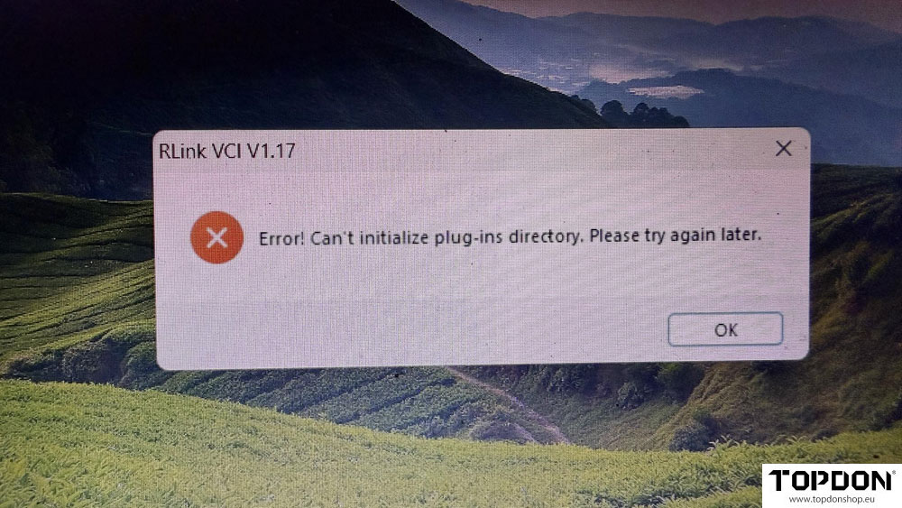 topdon rlink j2534 Cannot initialize plug ins