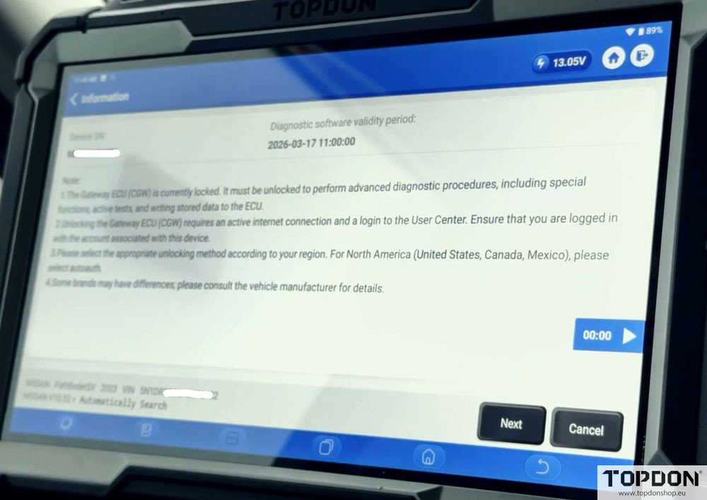 topdon Phoenix Nissan autoauth unlock 10