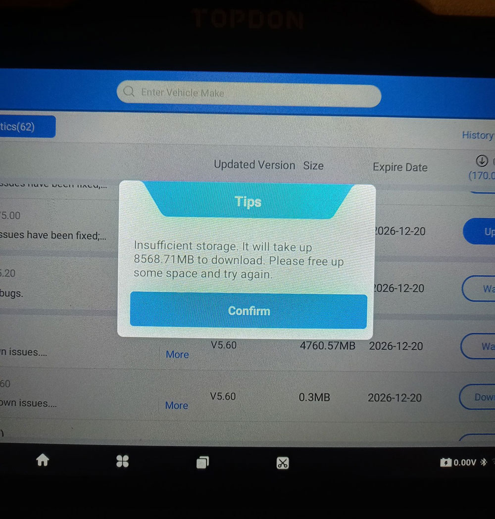 topdon artidiag900 insufficient storage 1 topdon artidiag900 insufficient storage 1