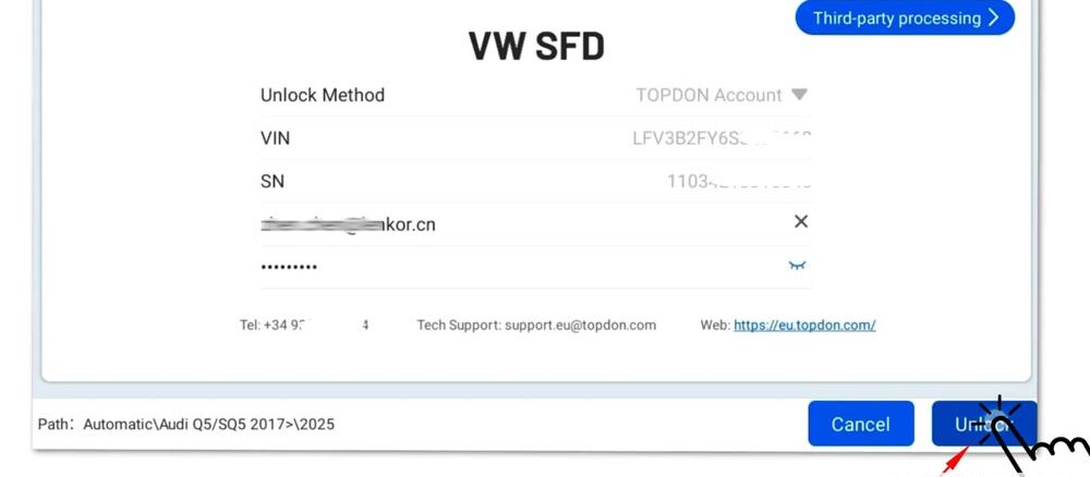 unlock vag sfd sgw with topdon 10