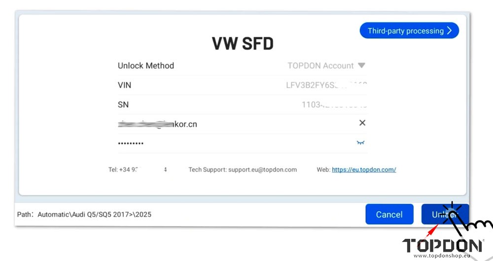 unlock vag sfd sgw with topdon 10