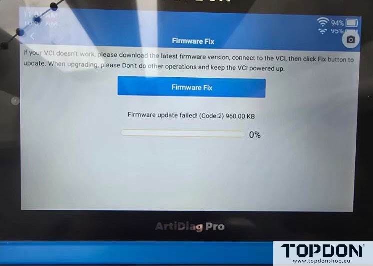 topdon artidiag pro firmware vci update failed