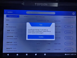 topdon ultradiag insufficient storage