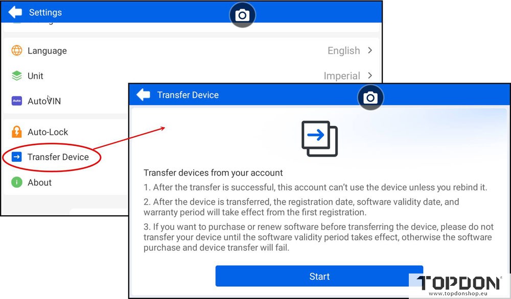 topdon ad600s transfer device