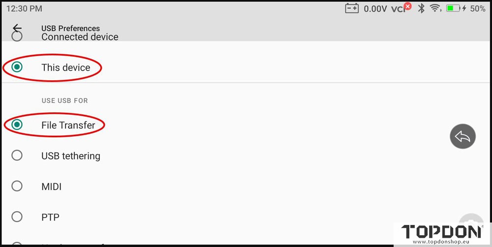 transfer file from Topdon AD800 to PC