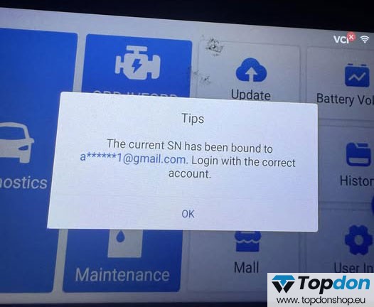 topdon current SN has been bound to another gmail topdon current SN has been bound to another gmail