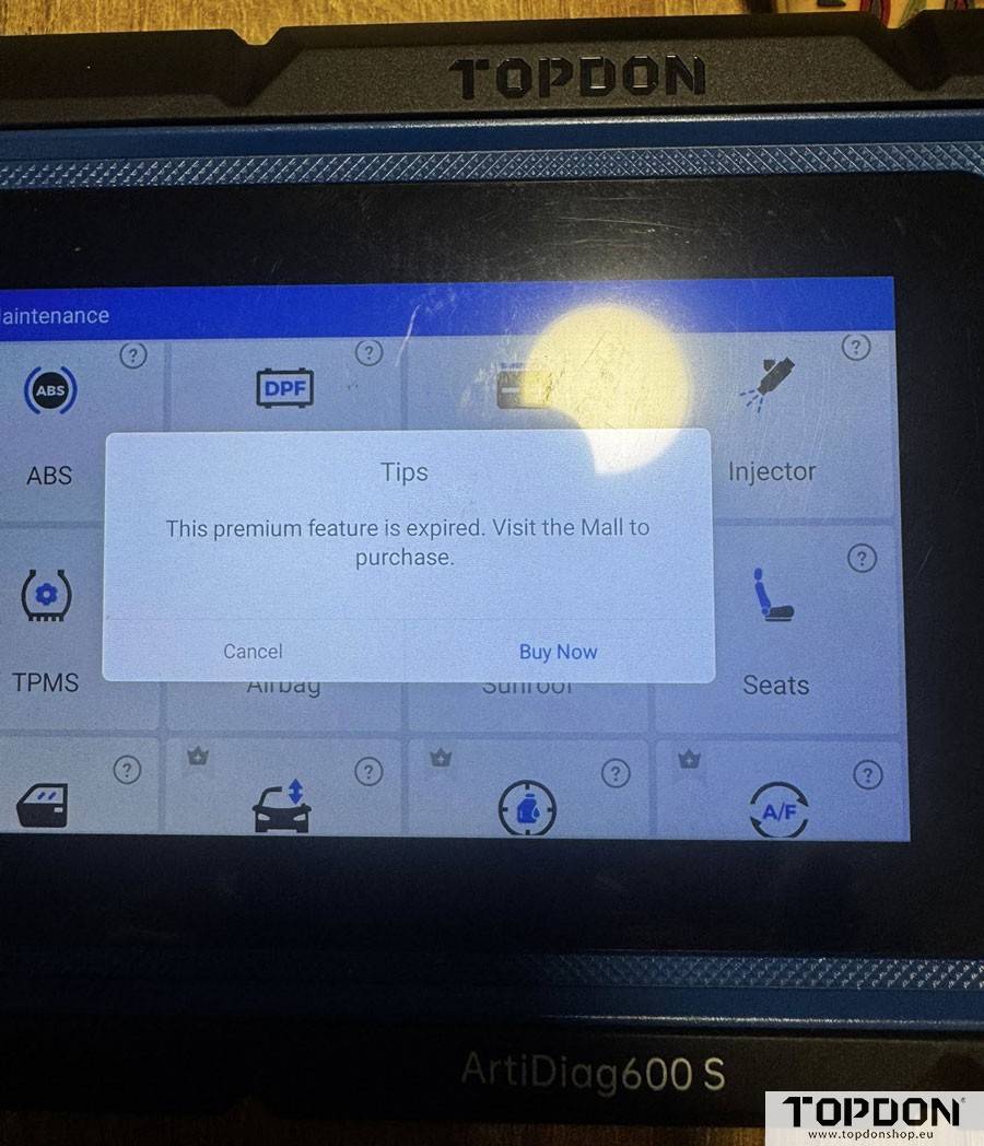 Topdon AD600S SRS Feature is Expired