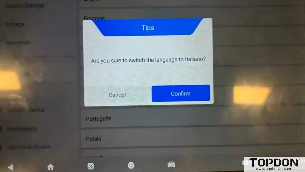 change topdon one language 4