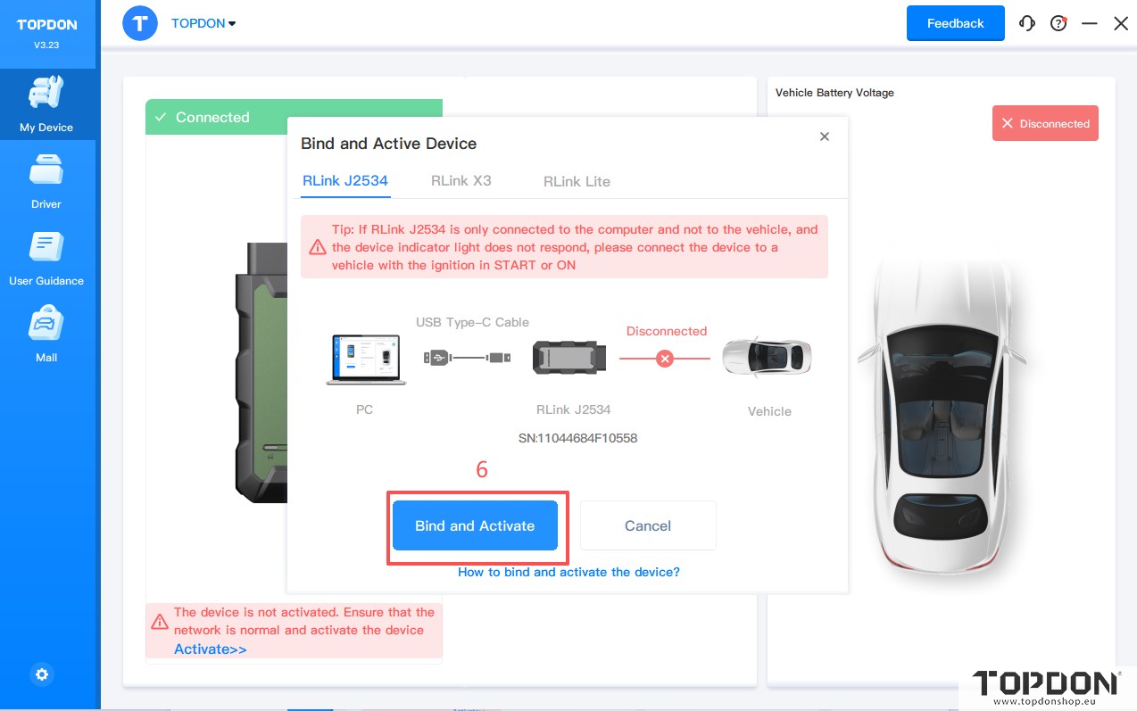 activate topdon rlink j2534 6