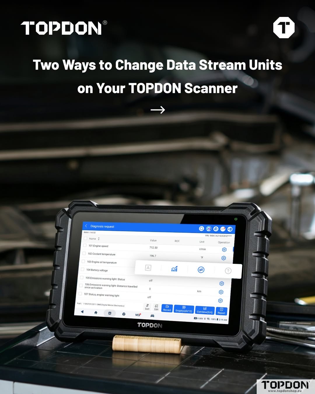 change data stream units on topdon 1