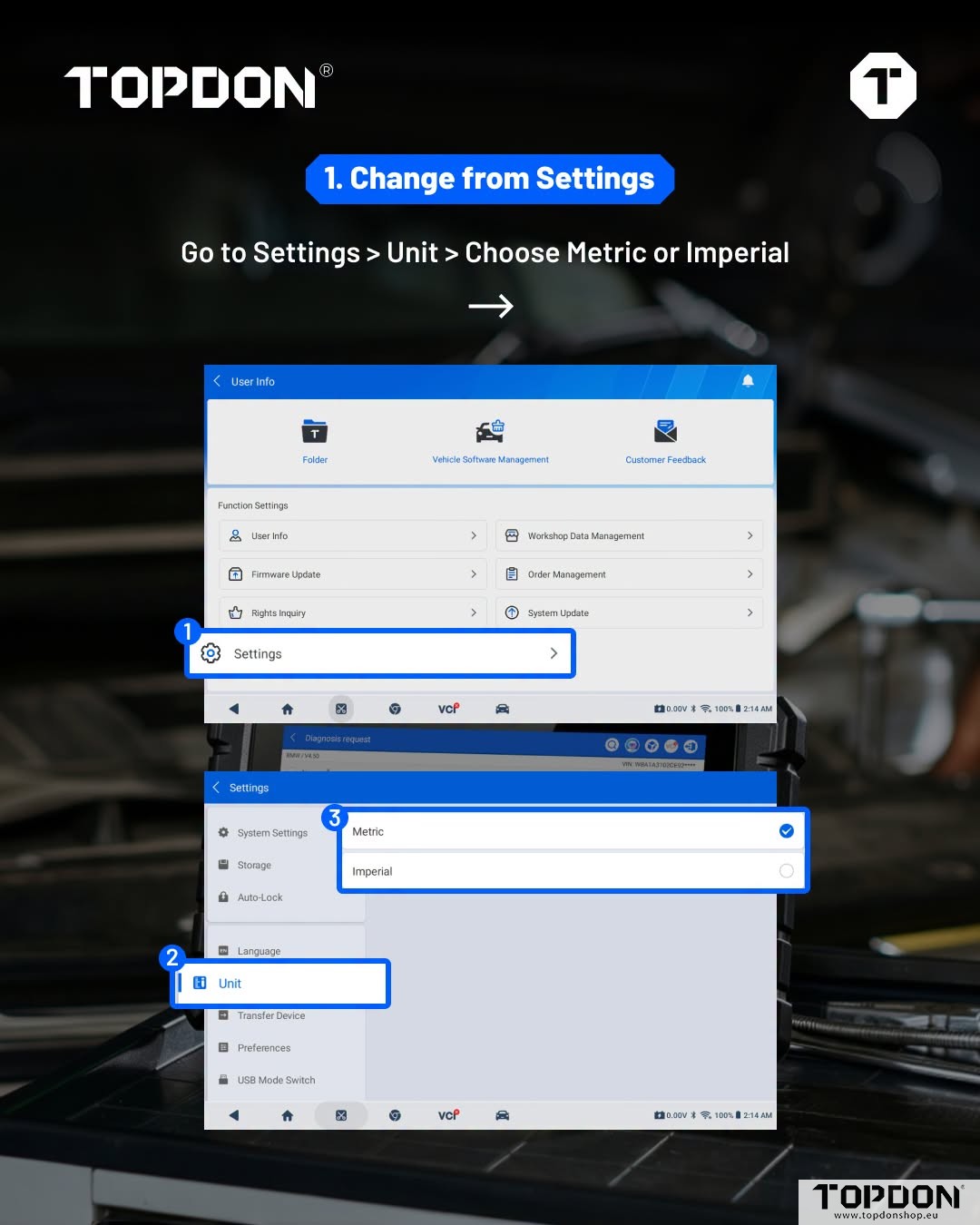 change data stream units on topdon 2